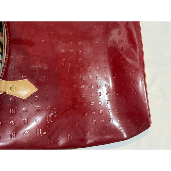 Arcadia Italy Red Patent Leather Tote Bag Monogram Embossed Large Satchel - Picture 7 of 11